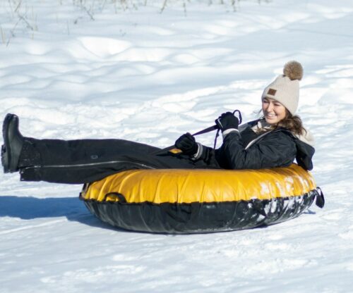 one person on snow tube