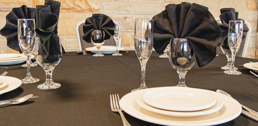 Table decorated black and white for reception