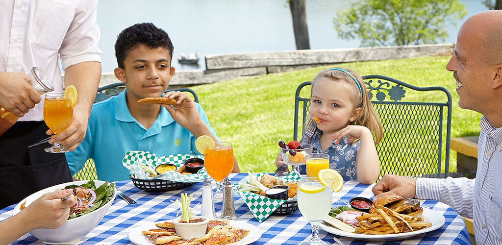 Family eating outside